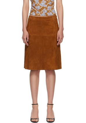 Versace Brown Zip Suede Midi Skirt