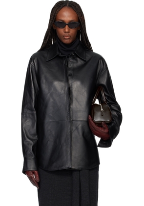 TONYWACK Black Leather Hidden Button Shirt