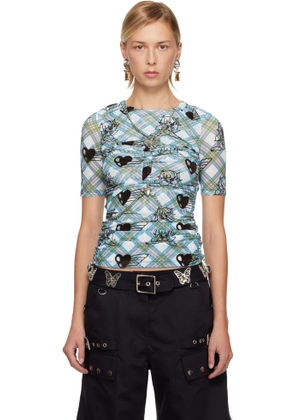 Chopova Lowena Blue & White Sonicscape Mesh Short Sleeve T-shirt
