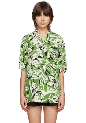 Palm Angels Green & White Hibiscus Bowling Shirt