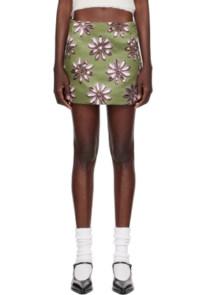 Meryll Rogge Khaki Daisy Scuba Satin Straight Miniskirt