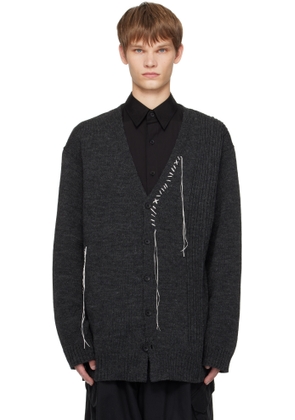 YOHJI YAMAMOTO Gray Plain Stitch Embroidery V Neck Cardigan