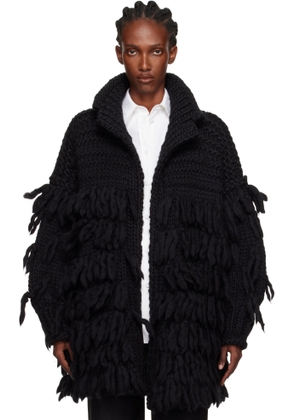 YOHJI YAMAMOTO Black Fringe Knit Coat