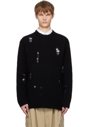 YOHJI YAMAMOTO Black Plain Stitch Crashed Round Neck Sweater