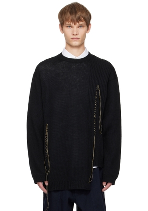YOHJI YAMAMOTO Black Plain Stitch Embroidery Round Neck Sweater