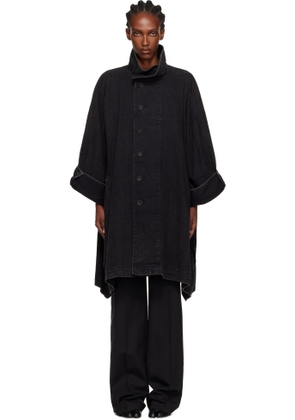 YOHJI YAMAMOTO Black High Neck Denim Coat