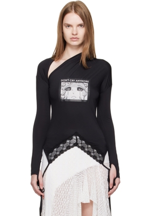 Pushbutton Black Asymmetry Neck Jersey T-shirt