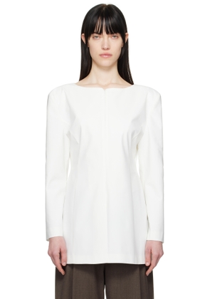 AMOMENTO White Boat Neck Two Way Blazer