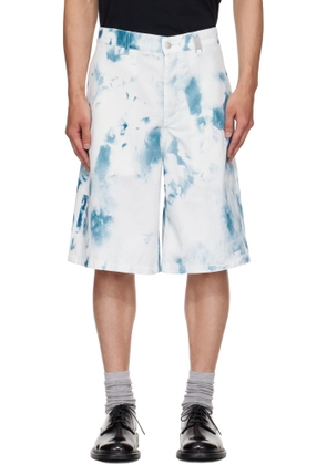 McQueen White & Blue Bleach Print Shorts
