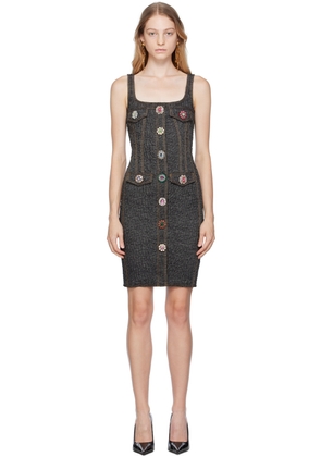 Moschino Black Crystal-Cut Denim Midi Dress