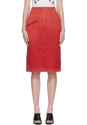 WILLY CHAVARRIA Red Workwear Zipped Denim Midi Skirt