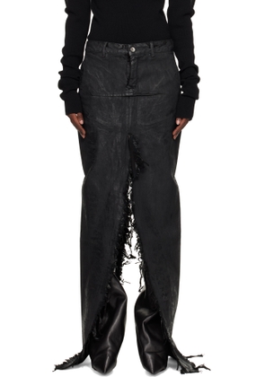 Rick Owens Black Concordians Runway Sliced Denim Maxi Skirt