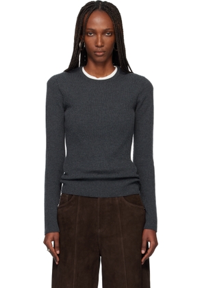 TONYWACK Gray Super Fine Wool Ribbed Sweater