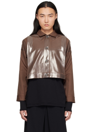 132 5. ISSEY MIYAKE Brown Tucked Foil Jacket