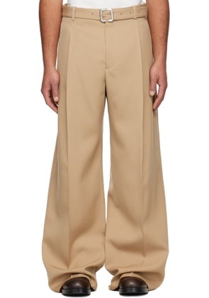 Jil Sander Beige Wool Gabardine Belted Trousers
