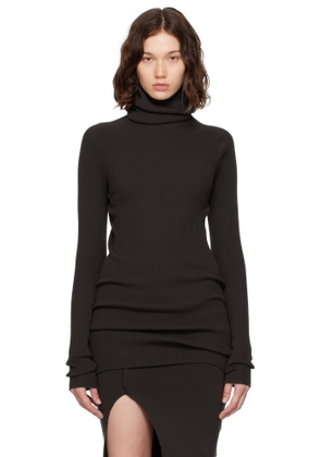 Rick Owens Brown Concordians Ribbed Knit Tube Turtleneck