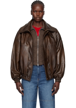 Magda Butrym Brown Snap-Collar Aviator Leather Jacket