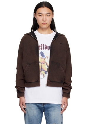 We11done Brown Wrinkled Zip-Up Hoodie