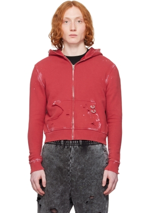 We11done Red Pierced Zip-Up Hoodie