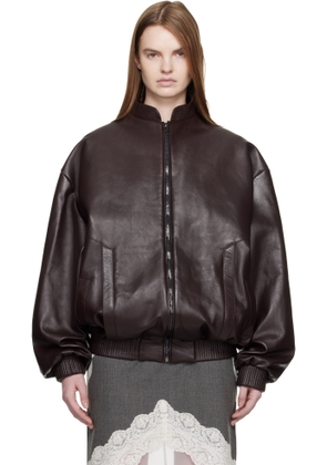 Magda Butrym Burgundy Balloon Sleeve Leather Bomber Jacket