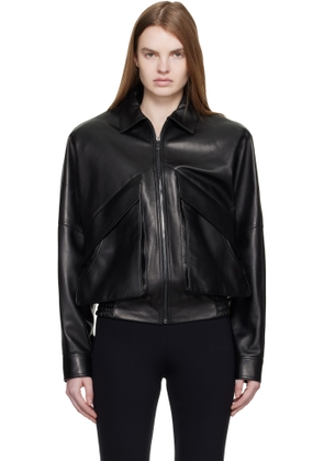 Magda Butrym Black Classic Collar Vintage Leather Bomber Jacket