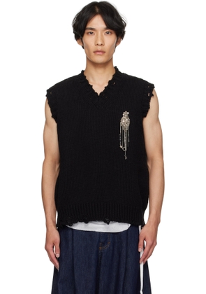 McQueen Black Patch Embroidery Distressed Vest