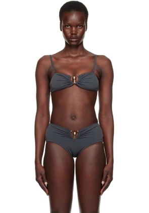 Christopher Esber Gray Ruched Prong Bandeau Bikini Top