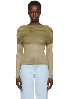 Christopher Esber Khaki Sonora Veiled Long Sleeve Top