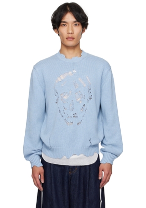 McQueen Blue Distressed Skull Sweater