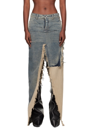Rick Owens Blue & Off-White Concordians Sliced Denim Maxi Skirt