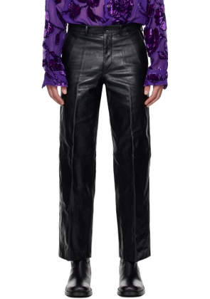Dries Van Noten Black Cropped Leather Pants
