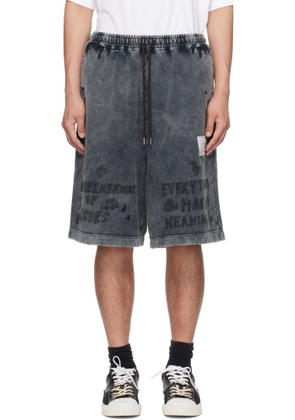 Maison MIHARA YASUHIRO Black Bleached Graffiti Print Sweat Shorts