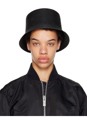 Y's Black Thin Straw Bucket Hat