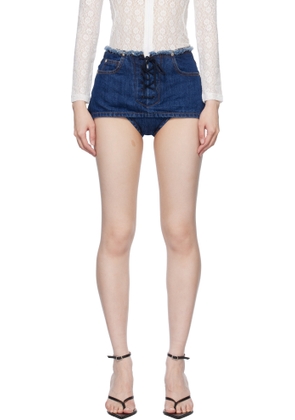 Pushbutton Blue Lace Up Detail Denim Skort