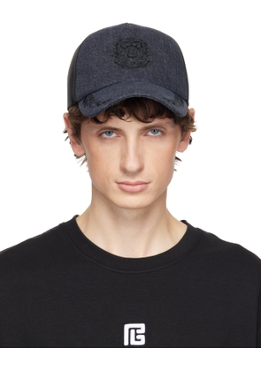 Balmain Gray Balmain Écusson Embroidered Denim Cap