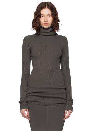 Rick Owens Gray Concordians Ribbed Knit Tube Turtleneck