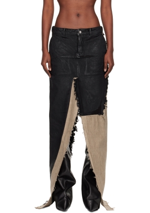 Rick Owens Black & Off-White Concordians Sliced Denim Maxi Skirt