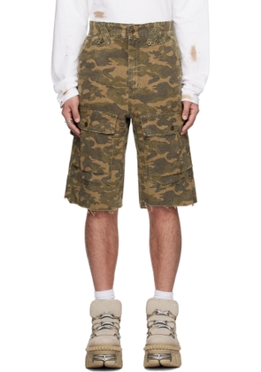We11done Khaki Camo Vintage Shorts