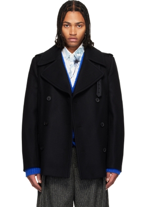 Dries Van Noten Black Melton Peacoat