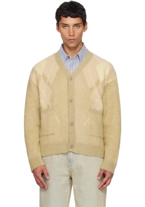 COOR Yellow Hairy Mixed Argyle Cardigan