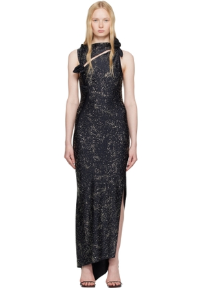 Coperni Black Crystal-Embellished Asymmetric Flower Maxi Dress