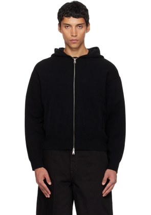 COOR Black Double Face Wool Blend Zip-Up Hoodie