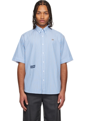 AAPE by A Bathing Ape Blue 'AAPENOW' Moonface Logo Stripe Shirt