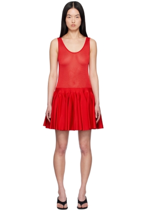 ALAÏA Red Knit Godet Minidress