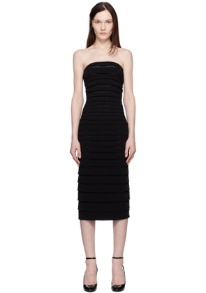 ALAÏA Black Strapless Textured Knit Midi Dress