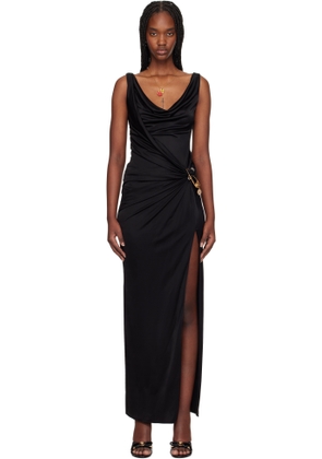 Versace Black Safety Pin Gathered Maxi Dress