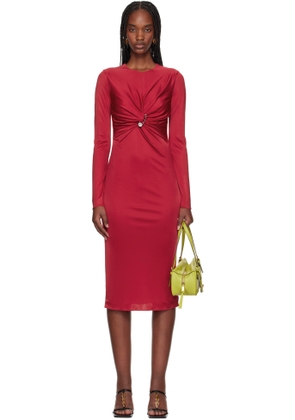 Versace Red Safety Pin Gathered Fitted Midi Dress