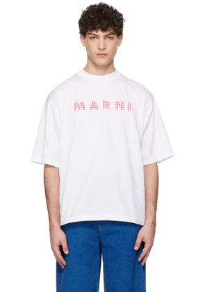 Marni White Checked 'Marni' Logo Crewneck T-shirt