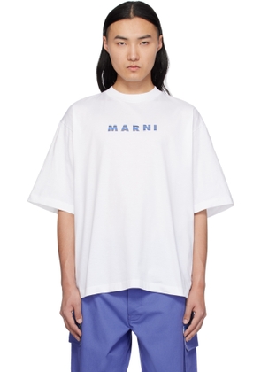 Marni White Crewneck Checked 'Marni' Logo T-shirt