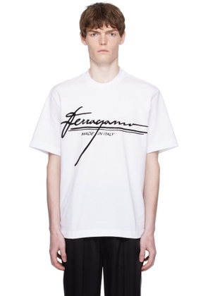 Ferragamo White Crew Neck Printed Signature T-shirt